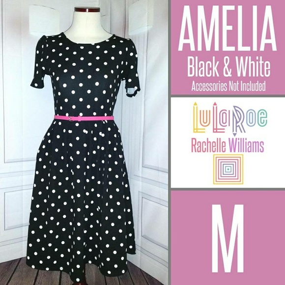 Lularoe Amelia Polka Dot Black Dress 